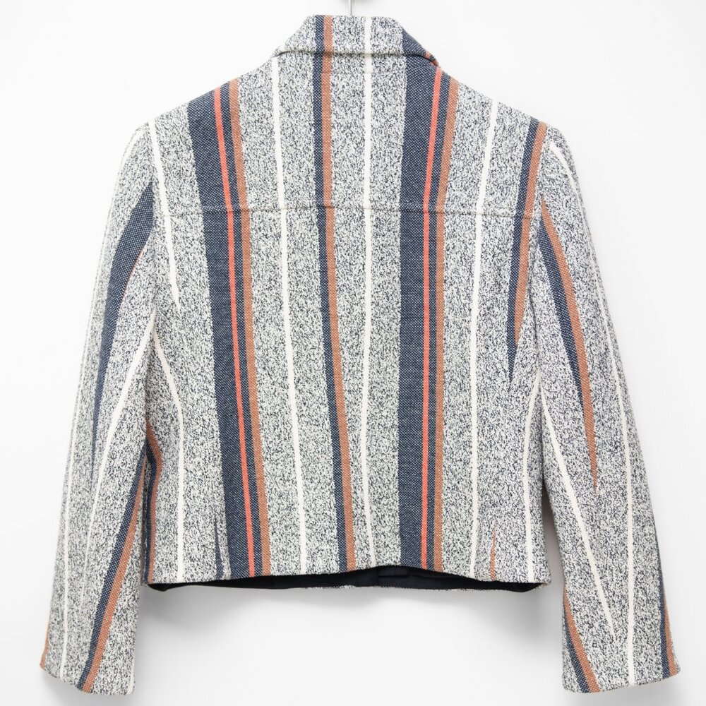 Ann Taylor Tweed Blazer Stripe Multicolor Cropped Office Blue Cream Size 8 New - Picture 3 of 8